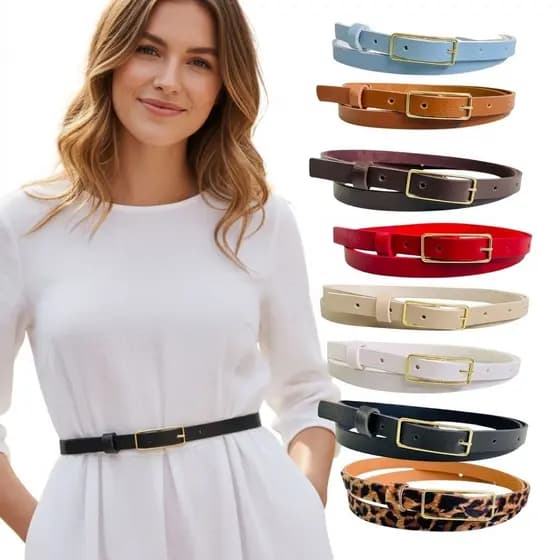 Cinto Feminino Fino 1.5cm Fivela Dourada Básica Casual Elegante Estilo Alfaiataria para Vestidos Calças Shorts - Nanda