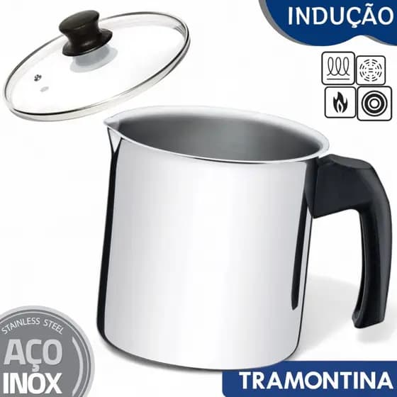Fervedor Leiteira de AÇO INOX Tramontina Allegra Indução - 12cm 1,4 Litros Com Tampa Opcional
