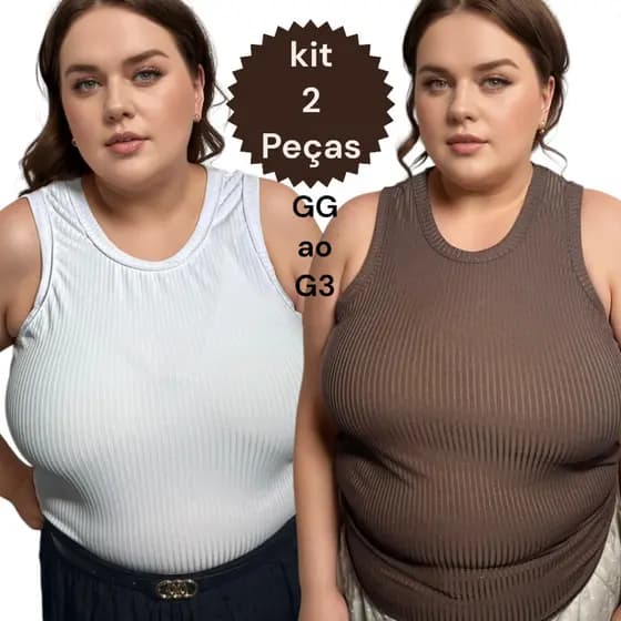 kit 2 blusinha feminina plus size regata canelada americana camiseta gringa
