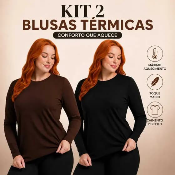 kit 2 Blusas térmicas feminina segunda pele pelúciada camiseta de frio manga longa quentinha