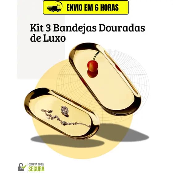 Bandeja Dourada Aço Inoxidável Luxo Decorativa para Jóias Alimentos Dourado Banheiro Bancada porta objetos