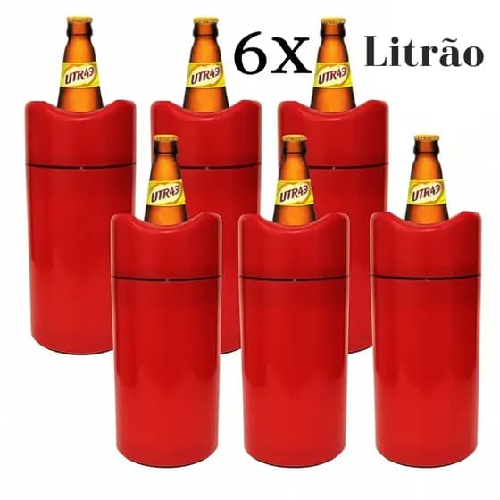 Porta Garrafa 1 Litro Vermelho Camisinha de Cerveja Térmico Litrão 1000ml Kit Com 6 Unidades