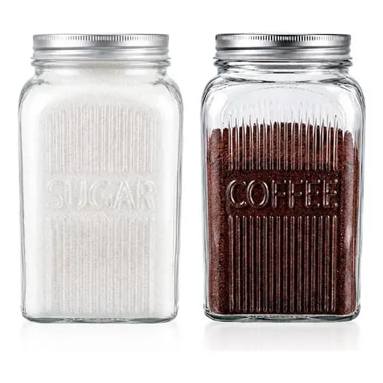 Kit 2 Potes Vidro Coffee Sugar 1,3l Tampa Metálica Decorar