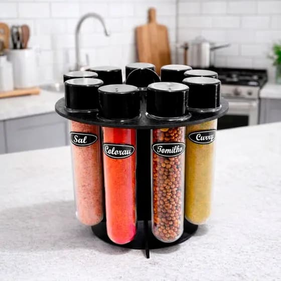Porta Temperos Condimentos galheteiro 10 tubetes organizador e decoração cozinha mesa
