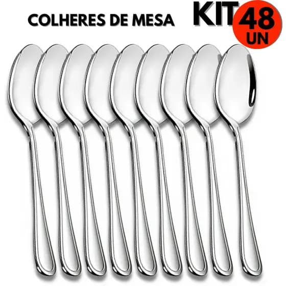 Kit 48 Colheres de Mesa em inox, Ideal para casa, Restaurantes, Buffets