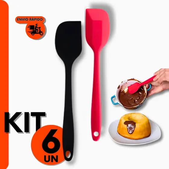 Conjunto 6 Peças Espátula Silicone do Chef Para Restaurante Cozinha e Confeitaria