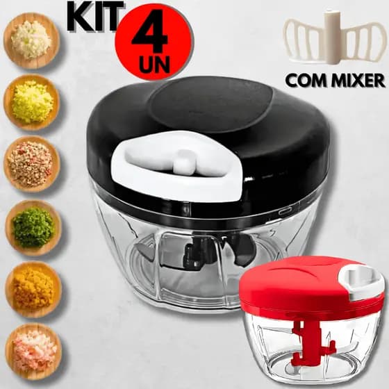 Kit Processador de Alimentos Cebola e Legumes Manual 3 Lâminas em Aço Inox e Mixer P/ Restaurante Casa Bar