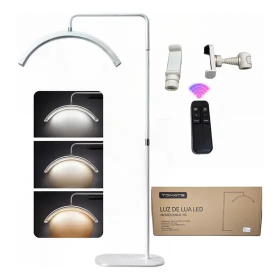 Luminária Arco Meia Lua com Base de Chão Uso para Estética e Decoração Maquiagem Cílios led meia lua Lash Tomate