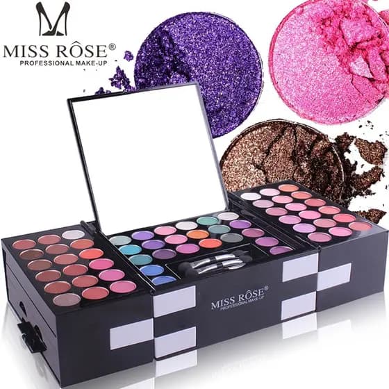 Paleta De Sombras Miss Rose 142-Colors 3 Tons De Blush E Pó Para Sobrancelha Kit De Maquiagem Profissional