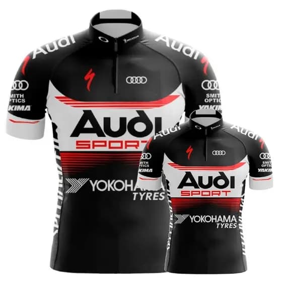 Kit Pai E Filho Camisa Audi Ciclismo Adulto Infantil Bike