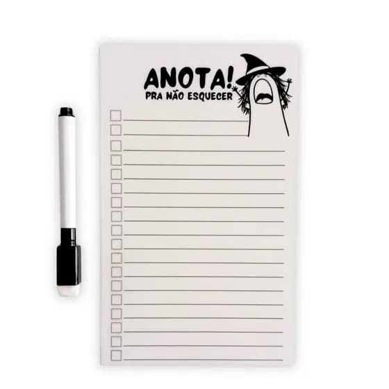 Lousa Magnética Bruxa Anota Pra Não Esquecer – Checklist com Caneta – Ímã de Geladeira 12x19,5cm