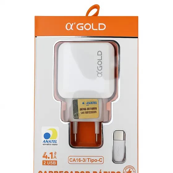 Carregador Ultra Rápido 4.1A com 2 USB + Cabo Tipo-C – Bivolt Certificado Anatel Alta Performance