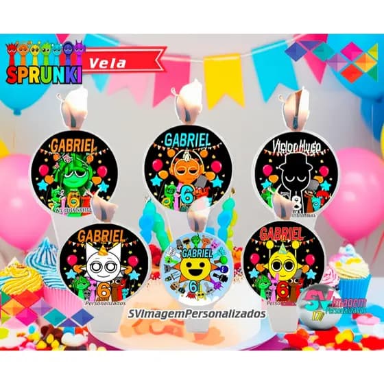 Festa Sprunki Incredibox Vela de Aniversário Bolo Personalizada escolha o personagem Envio Rápido