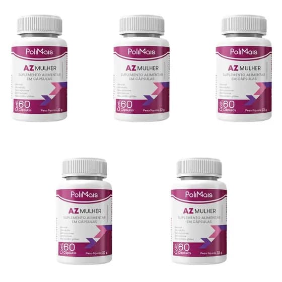Kit 5 Vitaminas para Mulher A a Z Polimais 300 Cápsulas – Energia, Cabelos, Pele e Bem-Estar