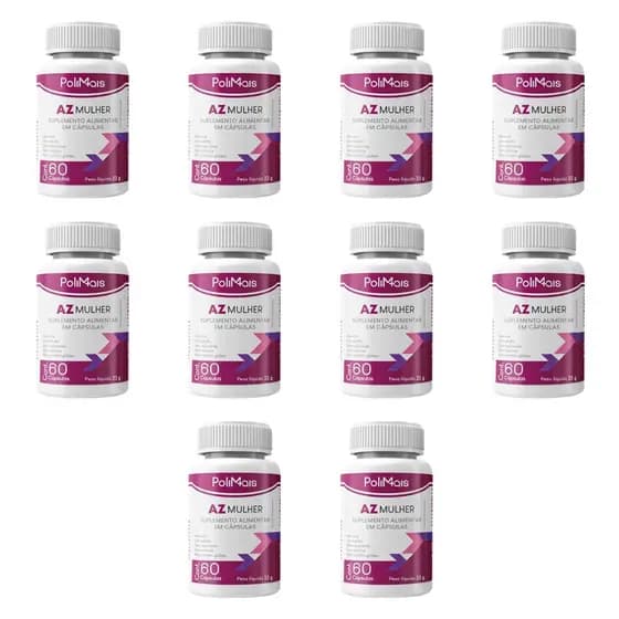 Kit 10 Vitaminas para Mulher A a Z Polimais 600 Cápsulas – Energia, Cabelos, Pele e Bem-Estar