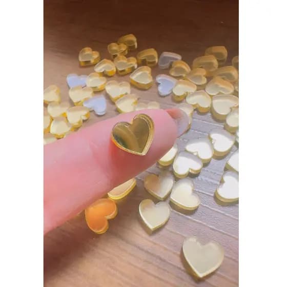 Kit Aplique Mini Coração Acrílico Espelhado Dourado - Prata ou Rose