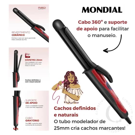 Babyliss Modelador de Cachos Mondial 25mm 210ºC EM-12 BIVOLT 110/220V Original + Nota fiscal