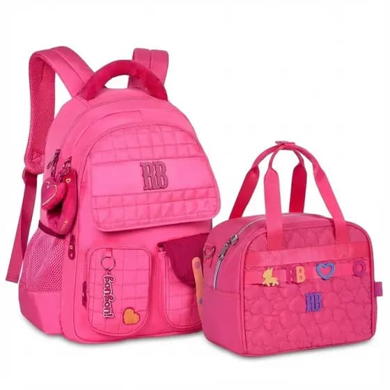 Kit Mochila Escolar + Lancheira Rebecca Bonbon RB Rosa - Estilo e Conforto para a Volta às Aulas