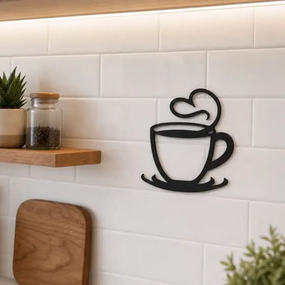 Xícara Decorativa Café Preto Parede Cantinho Do Café