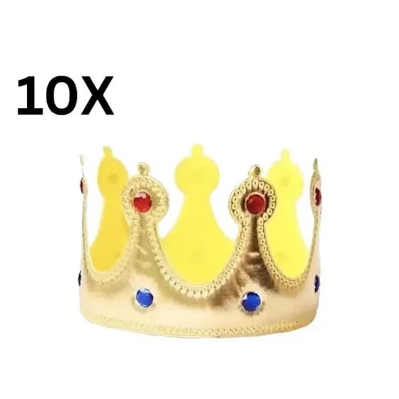 kit 10 Unidades Coroa de Rei/Rainha Dourada com Pedras Coloridas Festa Aniversário Realeza Fantasia