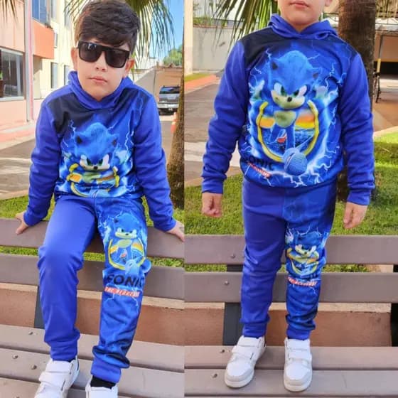 Conjunto de Moletom infantil do Sonic cor azul