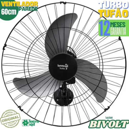 VENTILADOR TUFÃO TURBO PAREDE OSCILANTE 60CM BIVOLT LORENSID 12 MESES DE GARANTIA3 PÁS SPRINT