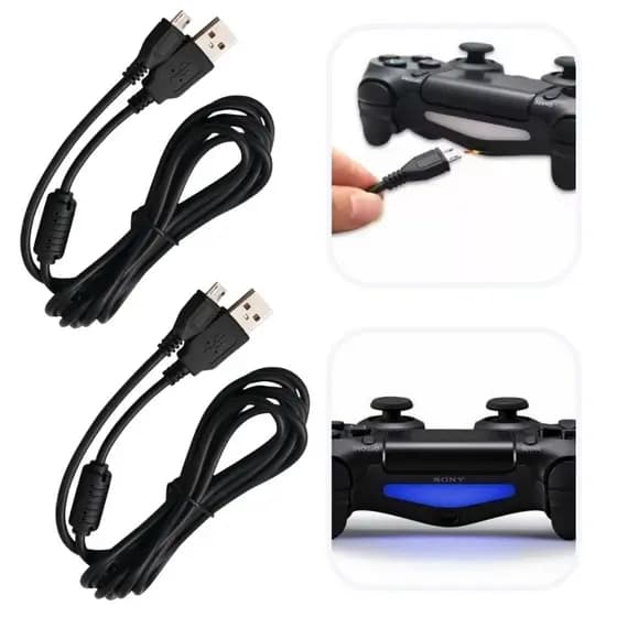 Kit 2 Carregador Para Ps4 Cabo USB Turbo Energia Controle Manete Recarga Rápida