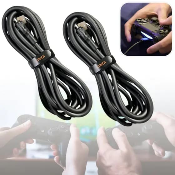 2 Cabo Carregador Controle PS4 3m USB Energia Bateria Manete Xbox One Trançado Resistente Turbo Rápido Grande 3 Metros