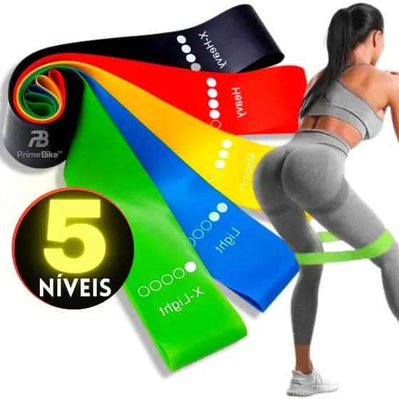 Kit 5 Elastico de Treino Mini Band Faixa Elástica para Exercícios Fisioterapia Crossfit Yoga Extensor