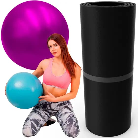 Kit Bola Pilates Overball 25cm Colchonete Academia Tapete Ioga
