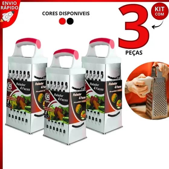 Ralador 4 Faces 21cm 8" Aço Inox Multiuso para Queijo, Legumes e Verduras