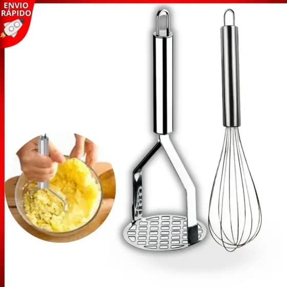 Amassador Espremedor de Batatas / Batedor De Ovos Fouet em Aço Inox Massas Cozinha Gourmet