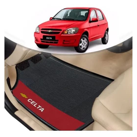 Tapete Borracha Automotivo Gm Celta Lado Vermelho 4 Pçs