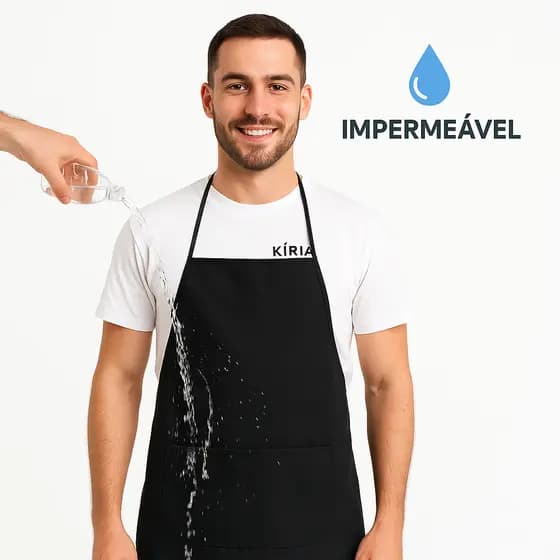 Kit Avental Preto Kíria Têxtil Avental Cozinha Liso Black Tamanho Médio Moderno