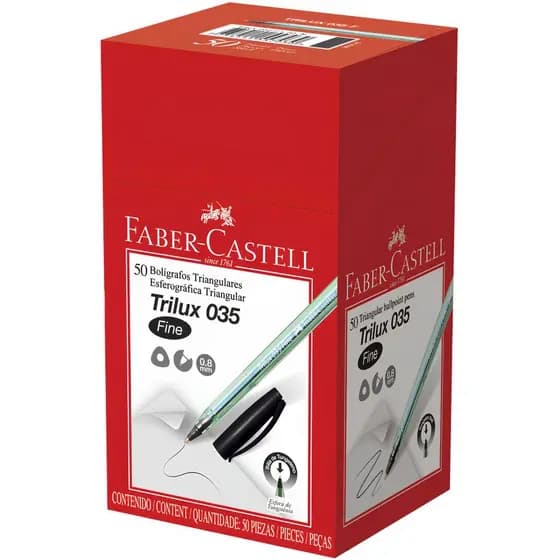 Caneta Esferográfica Faber Castell Trilux Ponta Fina Preto