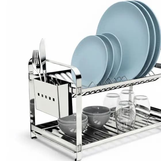 Escorredor de Pratos Inox 16 Pratos com Porta Talheres Praticidade Cozinha Organização Moderno