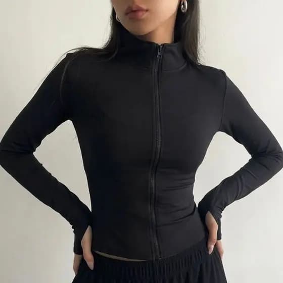 Jaqueta Slim Manga Longa Gola Alta Suplex UV Feminina Academia Inverno