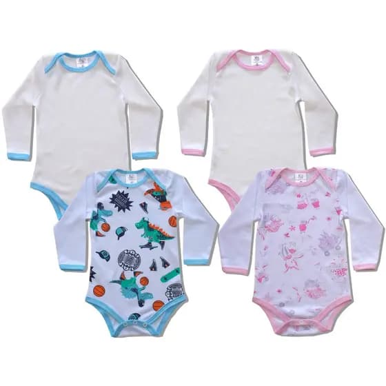 Kit 2 Bodies Manga Longa 100% Algodão Bebê Body Bodie Bori Bory Bebe Conjunto