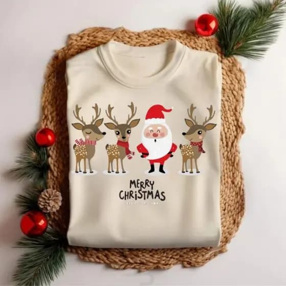Camiseta de 100% Algodão Natal Renas E Papai Noel Laçamento 2025 Envio Imediato