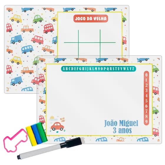 15 Lousa Mágica + Caneta Com Apagador Personalizada Lembrancinha Festa Infantil Carrinhos