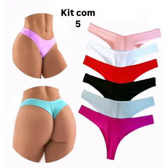 Kit 5 calcinha fio duplo fio dental confortável poliamida forro de algodão