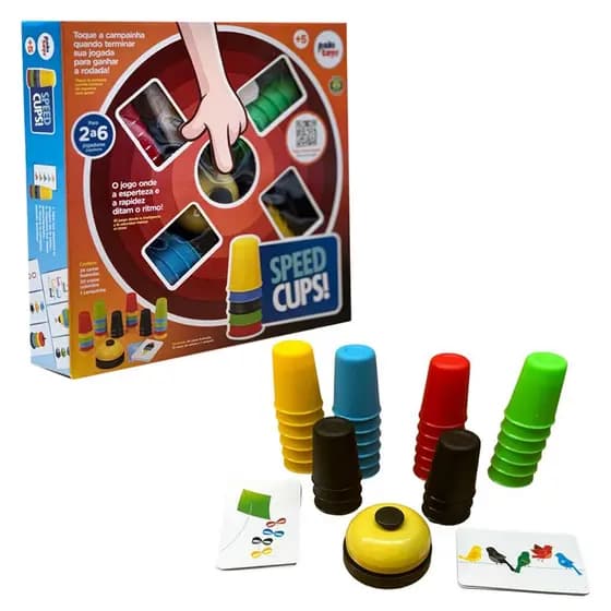 Speed Cups Pakitoys Jogo 30 Copinhos Coloridos 24 Cartas Campainha Brinquedo Educativo