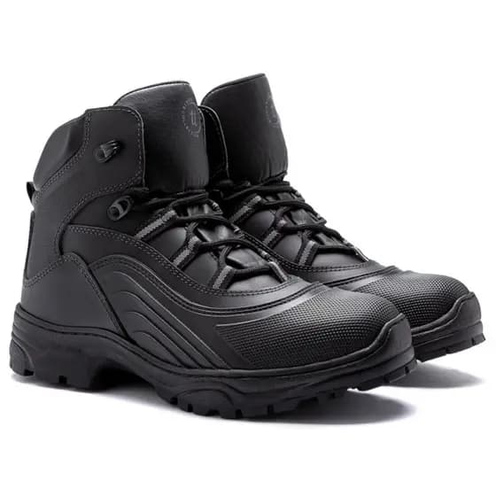 Bota Coturno em Couro - 3034 Preto - Masculina Rígida Robusta Cano Médio