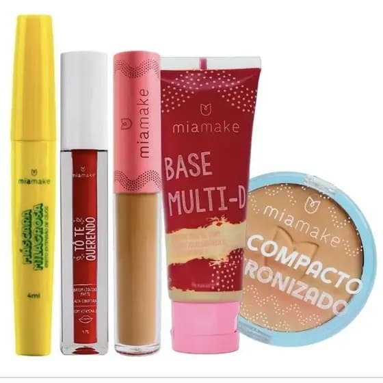 Kit Maquiagem com Rímel, Gloss, Corretivo, Base e Pó Skincare Perfume