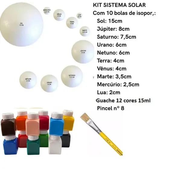 Kit Maquete Escolar Sistema Solar Planetas Bolas De Isopor + Guache e Pincel