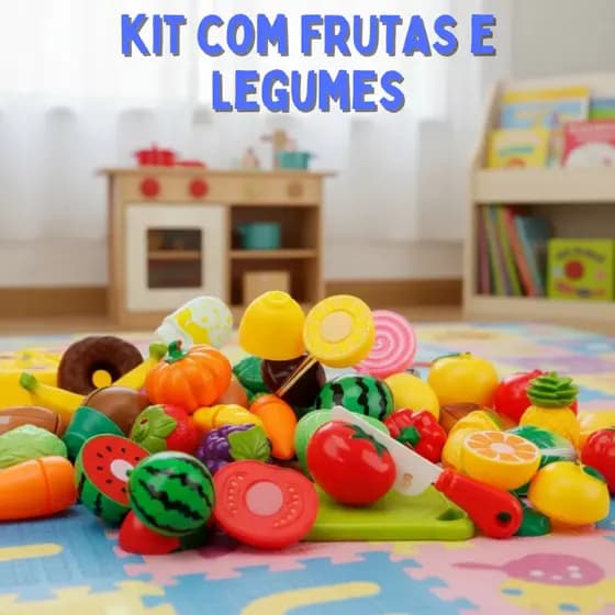 Kit Comidinha de Brinquedo Frutinhas Legumes Faz de conta CrecCrec maquina registradora