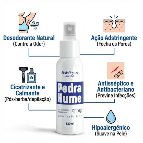 Pedra Hume Alúmen de Potássio Spray 120ml - BellaPhytus