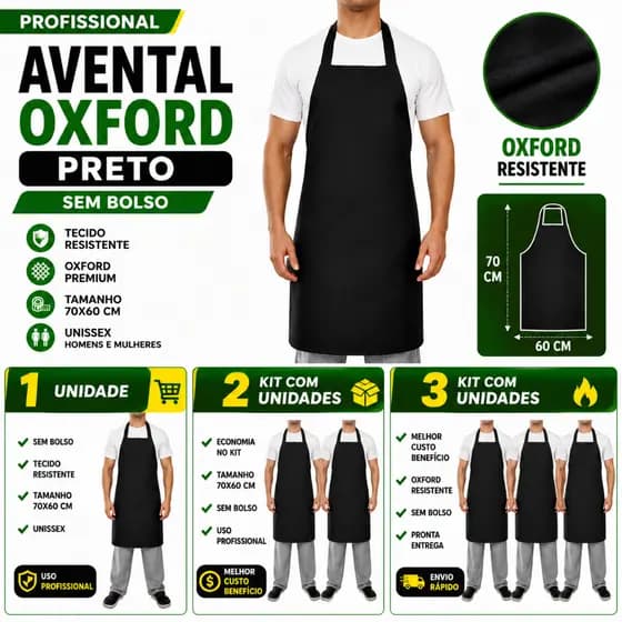 Avental De Frente Oxford Profissional Restaurante Cozinha Kit 1 2 3 Unidades