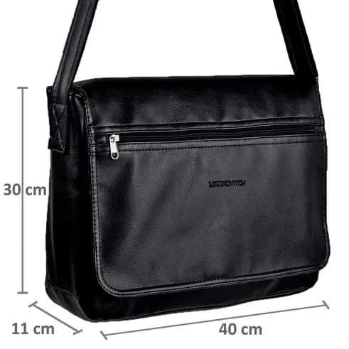 Bolsa masculina, pasta carteiro, bolsa lateral masculina, pasta para not unissex, tiracolo sintético preto e marrom