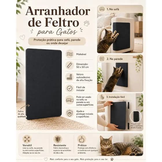 Arranhador Para Gato Protetor Sofá Afiador de Unha Feltro 50x50 Gatos Felinos Pet